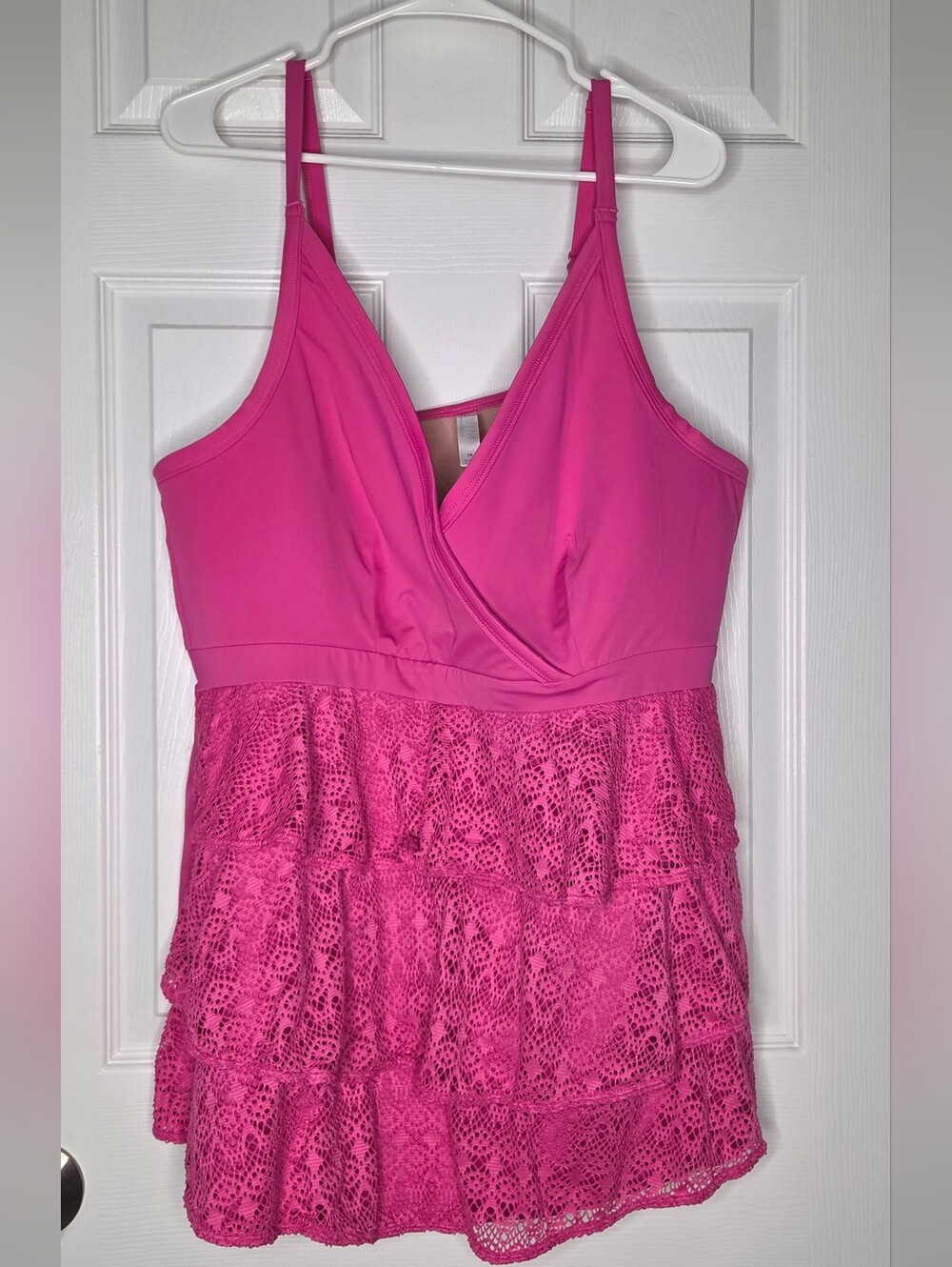 Cacique Pink Lace-Tiered Swim Tankini Top 26 Plus - Picture 7 of 8